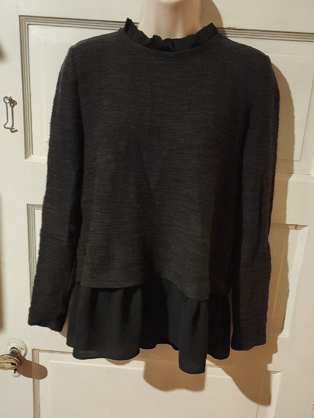 Loft Charcoal Gray Long Sleeve Sweater Twofer Small